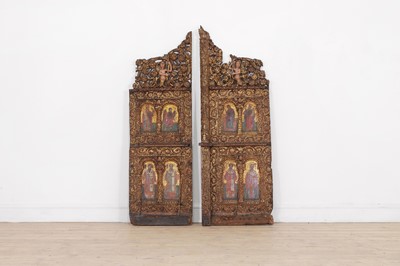 Lot 245 - A pair of Orthodox carved and painted giltwood royal doors