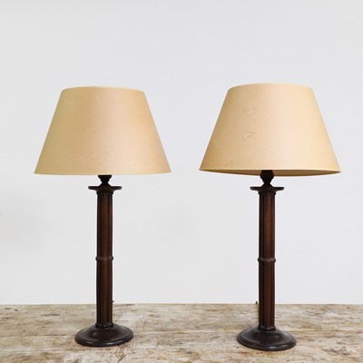 Lot 337 - A pair of mahogany table lamps