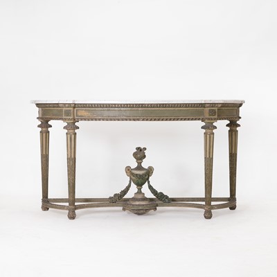 Lot 365 - A Louis XVI-style marble and painted wood demilune pier table