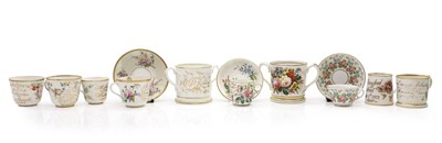 Lot 212 - A group of Staffordshire porcelain Christening and friendship teacups and mugs