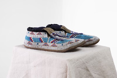 Lot 333 - A pair of Native American beaded hide moccasins