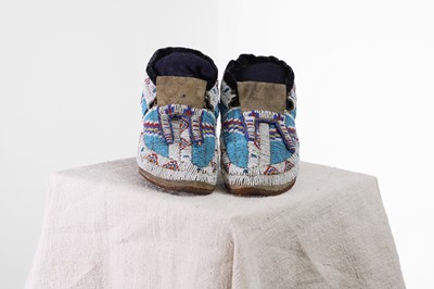Lot 333 - A pair of Native American beaded hide moccasins