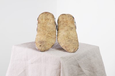 Lot 317 - A pair of Native American beaded and quilled hide moccasins