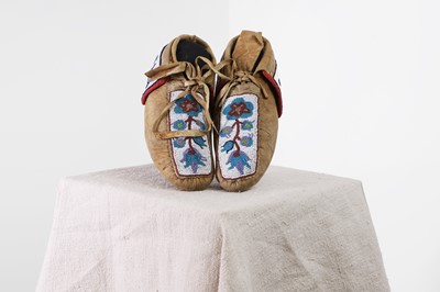 Lot 360 - A pair of Native American beaded hide moccasins