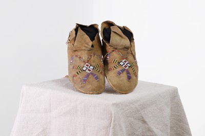 Lot 298 - A pair of Native American beaded hide moccasins