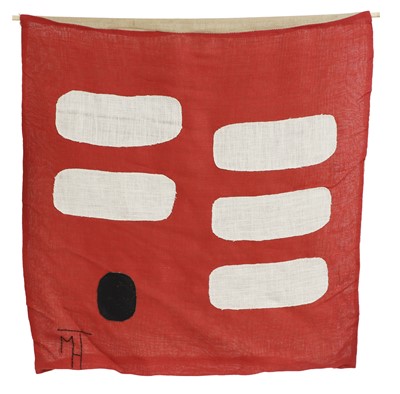 Lot 364 - A hessian fabric wall hanging