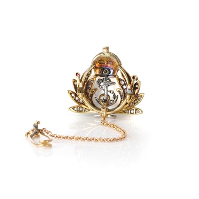 Lot 72 - A diamond, ruby and enamel Royal Navy sweetheart brooch