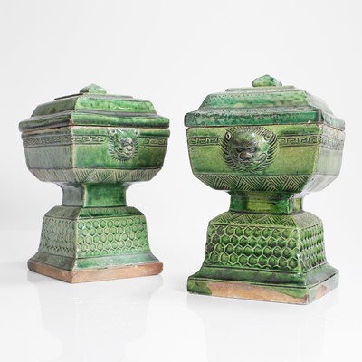 Lot 23 - A pair of Chinese green-glazed boxes and covers