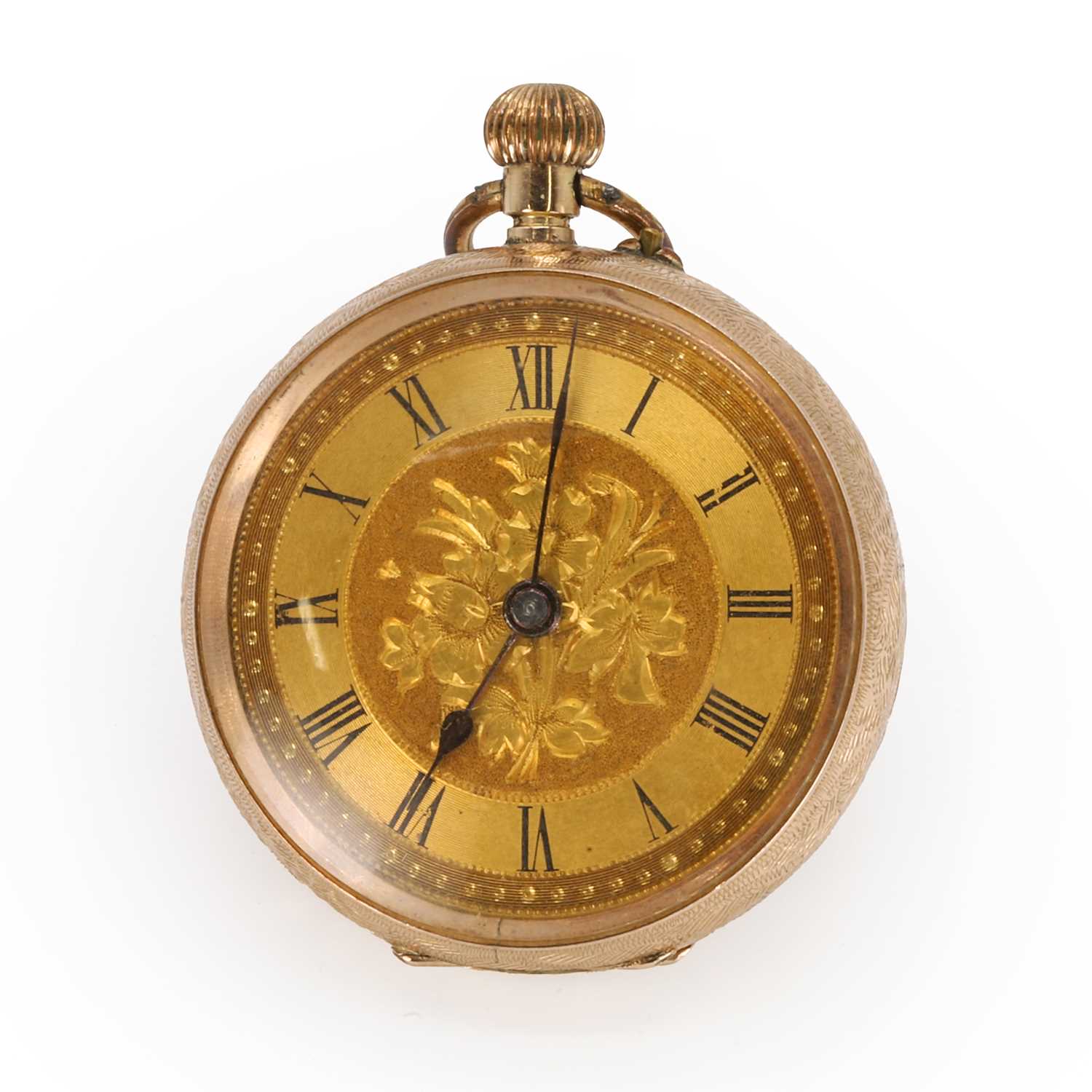 Lot 34 - A 9ct gold ladies top wind open faced fob watch