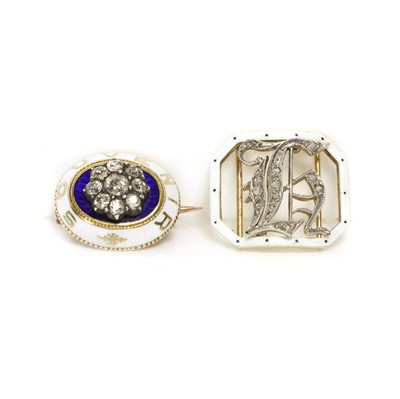 Lot 17 - A Victorian diamond and enamel brooch and a bracelet slider