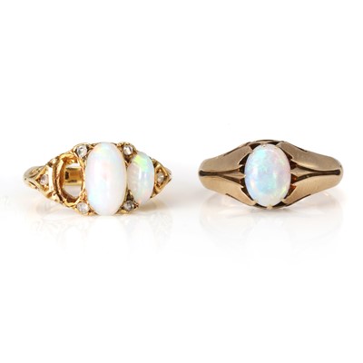 Lot 266 - A Victorian opal and diamond ring and an Edwardian opal ring