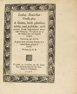 Lot 459 - [Blochino, G]: Ludus Scacchiae