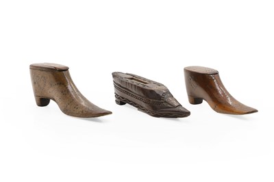 Lot 265 - A group of three treen snuff shoes