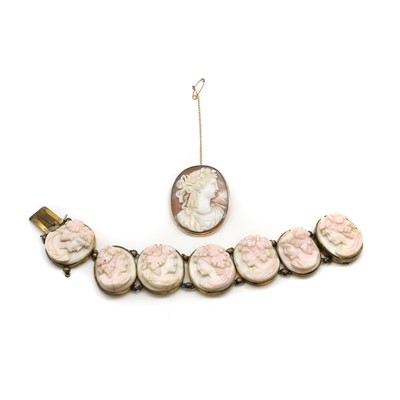 Lot 280 - A shell cameo brooch and a shell cameo bracelet