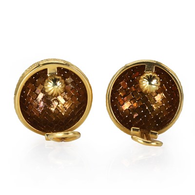 Lot 105 - A pair of 18ct carat gold basket weave design earrings, by Garrard & Co.