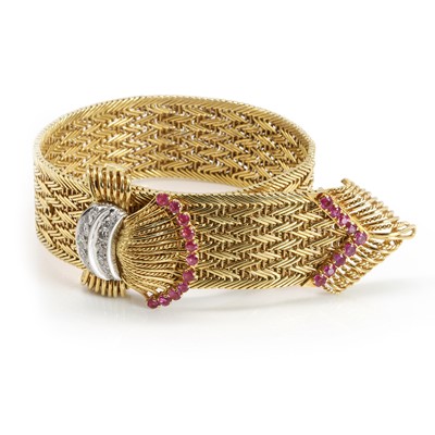 Lot 103 - An 18ct gold diamond and ruby cocktail watch, by Jaeger LeCoultre for Kutchinsky