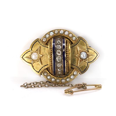 Lot 18 - A Victorian diamond and enamel brooch, c.1860