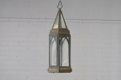Lot 610 - An hexagonal toleware metal hall lantern