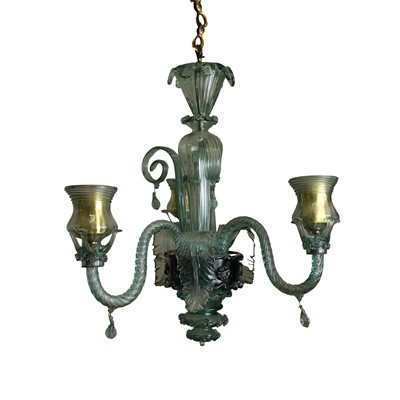 Lot 733 - A three light glass ceiling chandelier