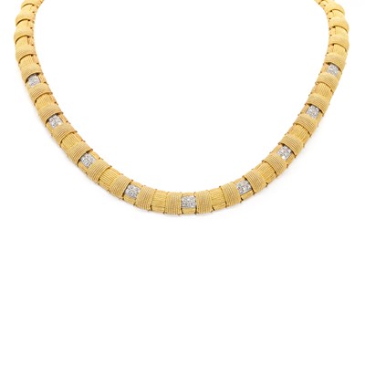 Lot 245 - An 18ct gold diamond and ruby woven necklace, by Roberto Coin