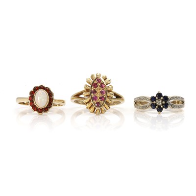 Lot 340 - A group of three 9ct gold dress rings