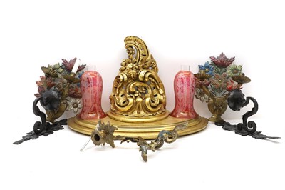 Lot 724 - A pair of wrought iron wall lights