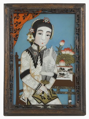Lot 135 - A Chinese reverse glass painting