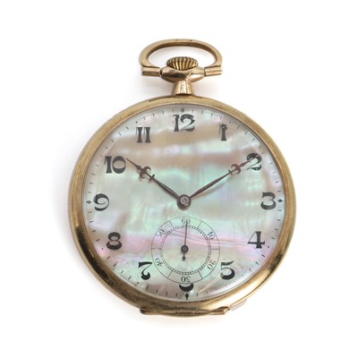 Lot 335 - A 9ct gold open faced top wind pocket watch, c.1930