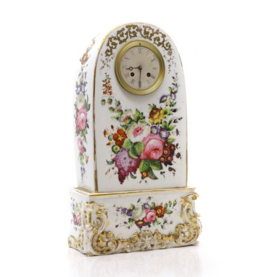 Lot 407 - A French porcelain cased mantel clock
