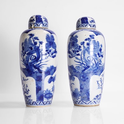 Lot 70 - A pair of Chinese blue and white vases and covers