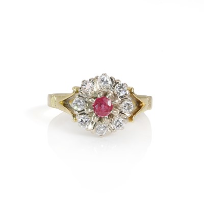Lot 183 - An 18ct gold ruby and diamond cluster ring