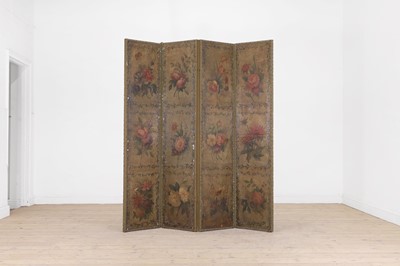 Lot 457 - A painted leather screen