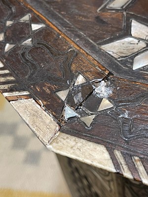 Lot 432 - A wooden, mother-of-pearl, bone and metal-inlaid octagonal table