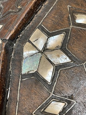 Lot 432 - A wooden, mother-of-pearl, bone and metal-inlaid octagonal table