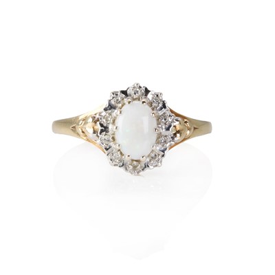 Lot 189 - A 9ct gold opal and diamond cluster ring