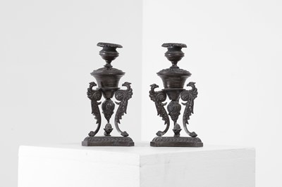 Lot 269 - A pair of grand tour bronze candlesticks