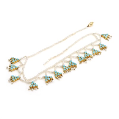 Lot 40 - A seed pearl and turquoise fringe necklace