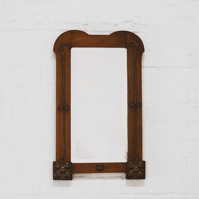 Lot 381 - An Arts and Crafts walnut wall mirror