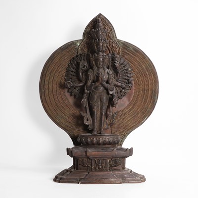Lot 410 - A copper alloy figure of Sahasrabhuja Avalokiteshvara