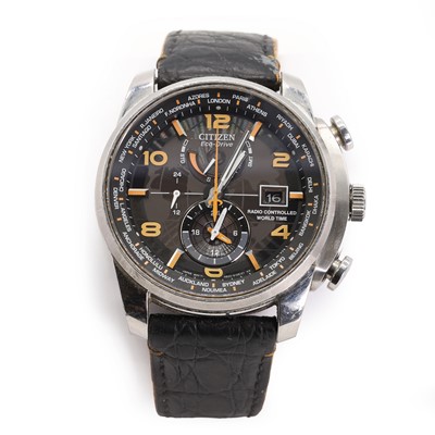 Lot 438 - A stainless steel gentlemen's Citizen World Time A.T. Radio Controlled Eco-drive strap watch