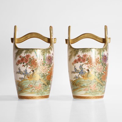 Lot 140 - A pair of Japanese Satsuma ware vases