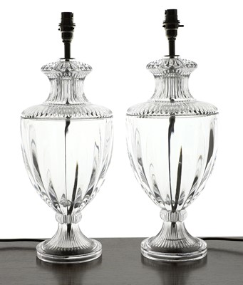 Lot 187 - A pair of cut glass table lamps