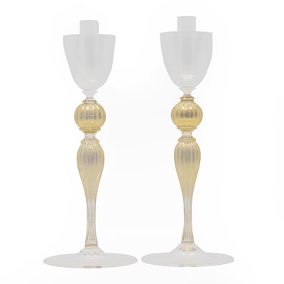 Lot 177A - A pair of Murano gilt glass candlesticks