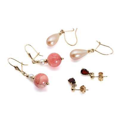 Lot 225 - Three pairs of gold earrings