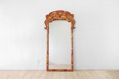 Lot 635 - A George I-style red and gilt japanned pier mirror