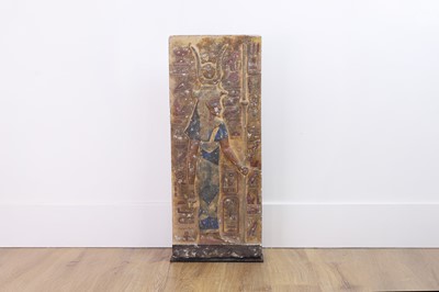 Lot 697 - An Egyptian-style relief-carved alabaster stele