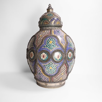 Lot 293 - A large pottery and wire-caged jobbana