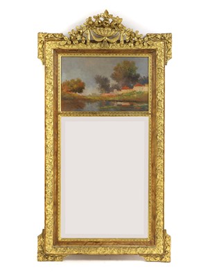 Lot 586 - A Louis XVI-style giltwood trumeau mirror