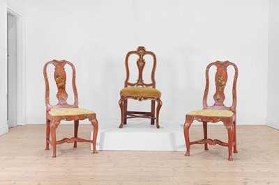 Lot 343 - A pair of red and gilt-japanned side chairs