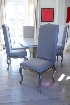 Lot 225 - A set of six Louis XV-style nickel silver-clad wood dining chairs